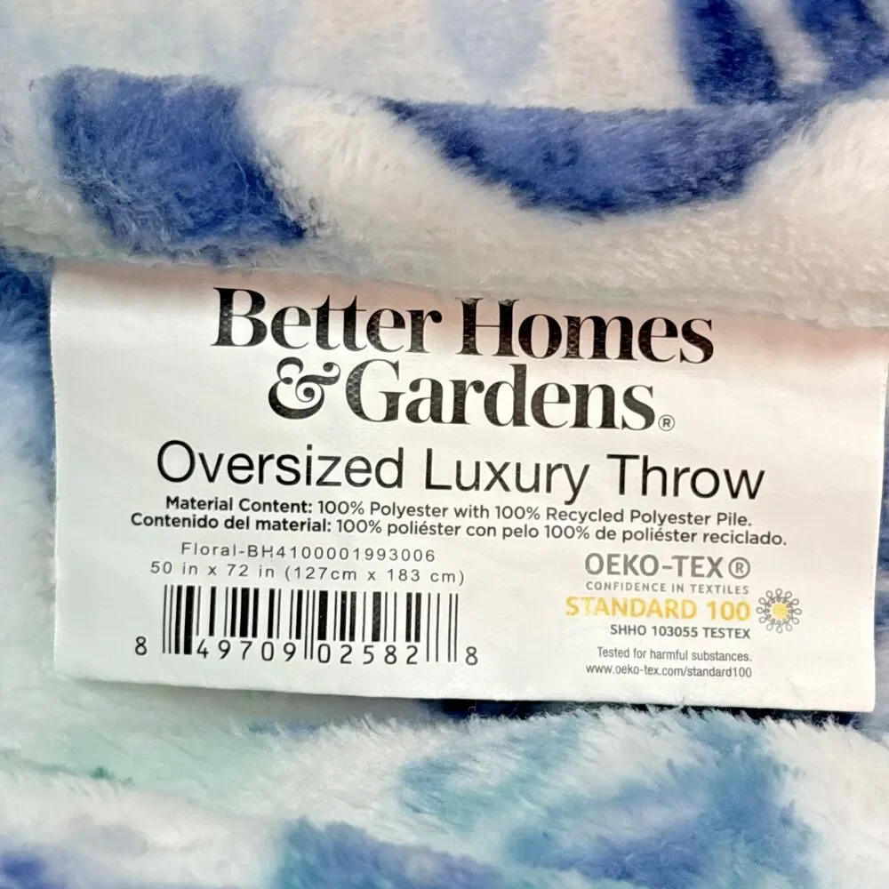 Better Homes & Gardens Oversized Luxury Throw Floral Blue White Plush 50